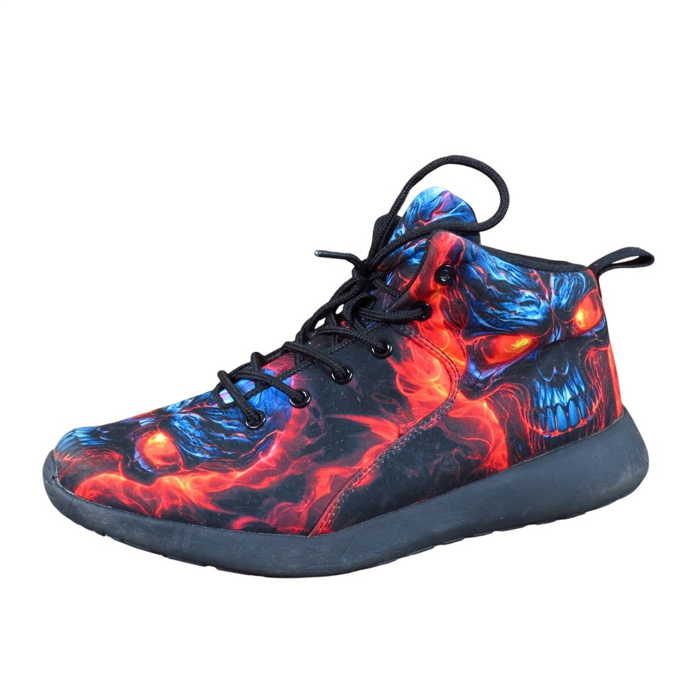 Unbranded Skull Fire Graphic Mens High Top Sneakers Size 41 Streetwear Red Blue